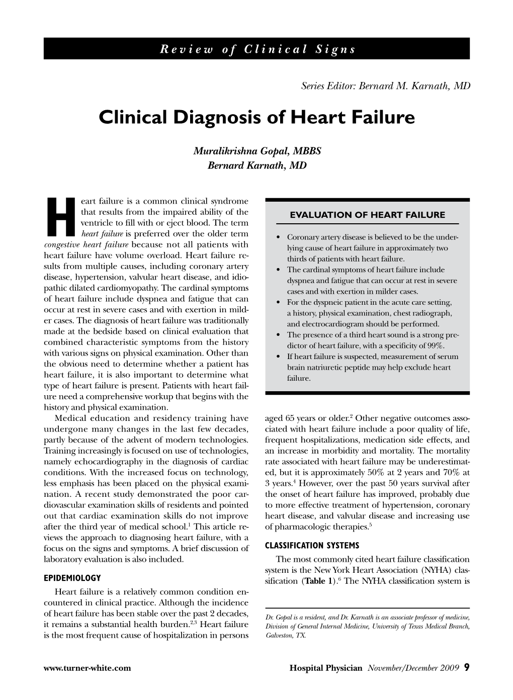 Clinical Diagnosis of Heart Failure