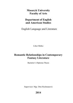 Romantic Relationships in Contemporary Fantasy Literature