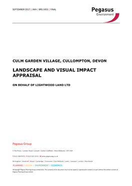 Culm Garden Village, Cullompton, Devon Landscape and Visual Impact Appraisal