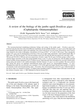 A Review of the Biology of the Jumbo Squid Dosidicus Gigas Cephalopoda: Ommastrephidae) Ch.M