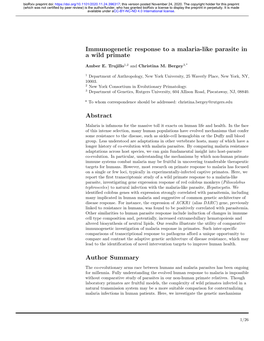 Immunogenetic Response to a Malaria-Like Parasite in a Wild Primate