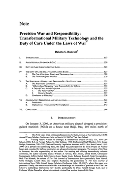 Precision War and Responsibility: Transformational Military Technology and the Duty of Care Under the Laws of War*