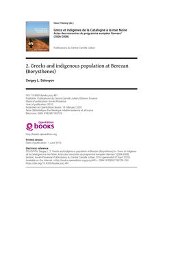 2. Greeks and Indigenous Population at Berezan (Borysthenes)