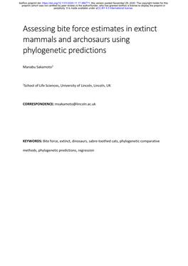 Assessing Bite Force Estimates in Extinct Mammals and Archosaurs Using Phylogenetic Predictions