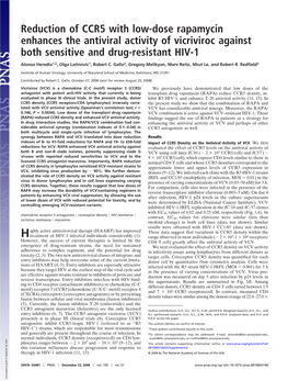 Reduction of CCR5 with Low-Dose Rapamycin Enhances the Antiviral Activity of Vicriviroc Against Both Sensitive and Drug-Resistant HIV-1