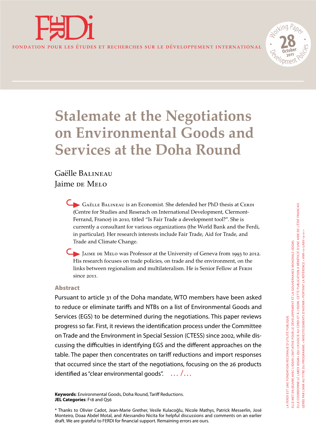 FERDI-P28-Stalemate at the Negotiations on Environmental