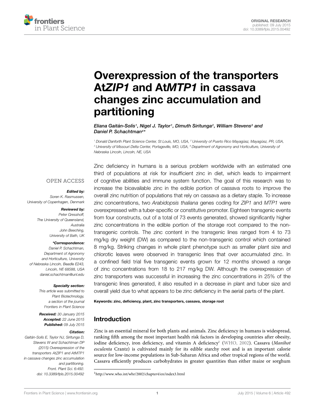 Overexpression of the Transporters Atzip1 and Atmtp1 in Cassava Changes Zinc Accumulation and Partitioning