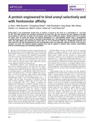 A Protein Engineered to Bind Uranyl Selectively and with Femtomolar Afﬁnity