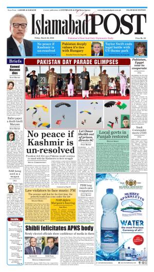No Peace If Kashmir Is Un-Resolved