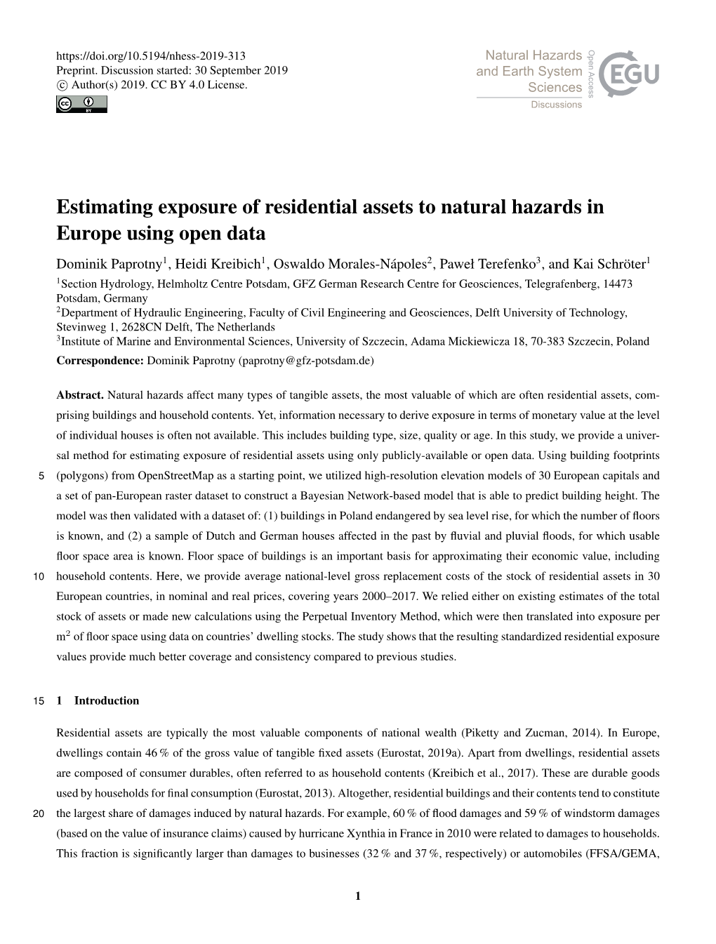 Estimating Exposure of Residential Assets to Natural Hazards in Europe Using Open Data