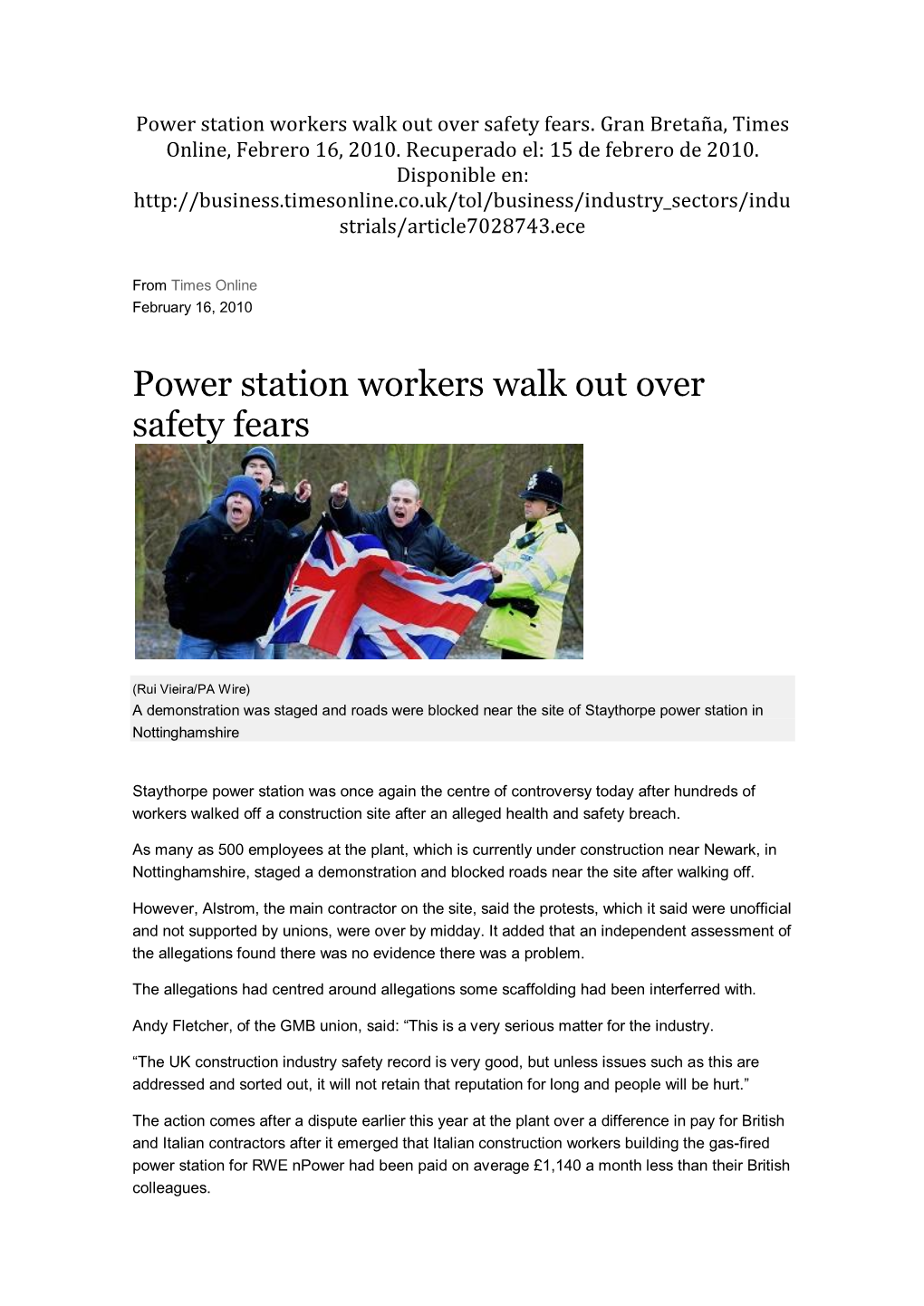 Power Station Workers Walk out Over Safety Fears