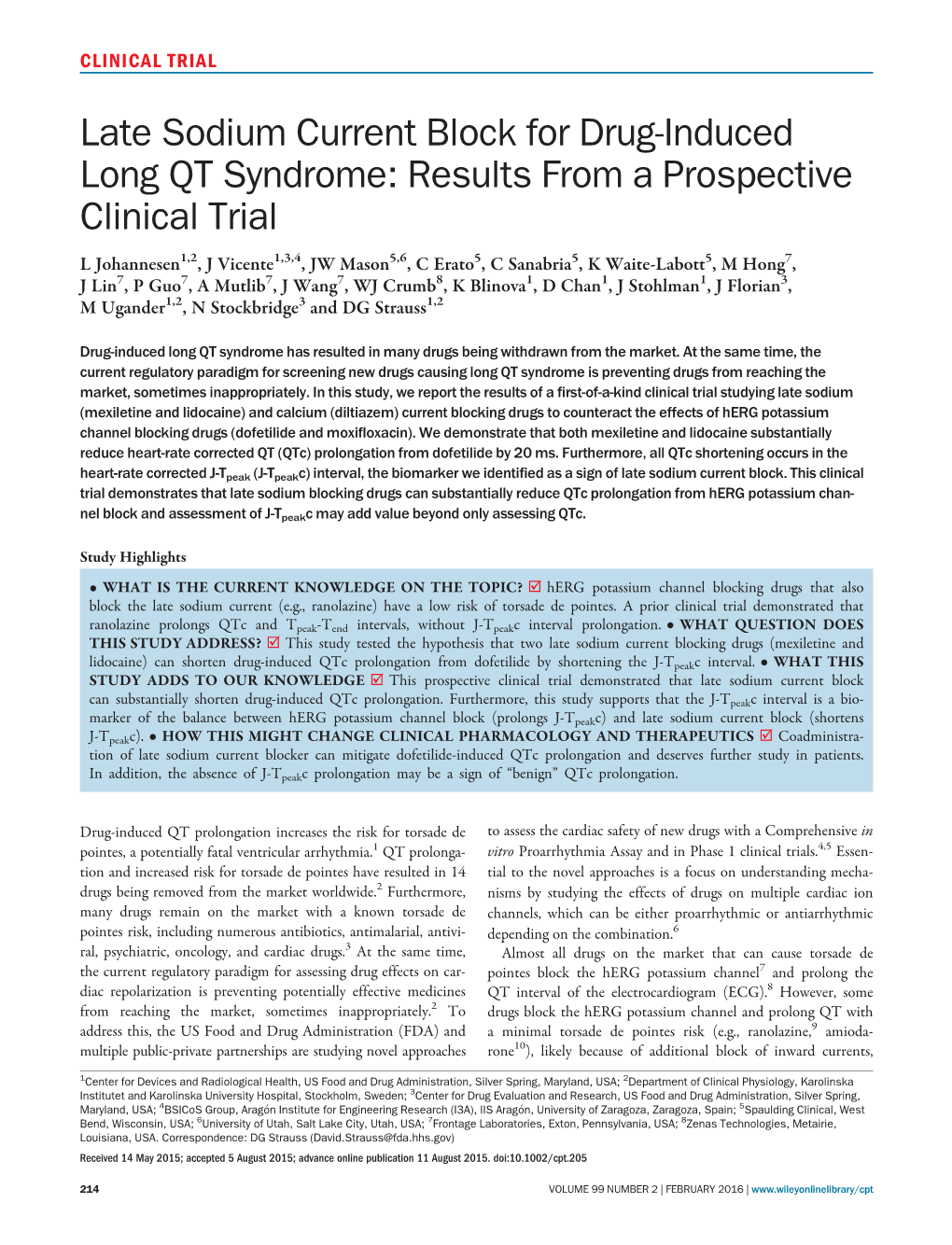 Late Sodium Current Block for Drug‐Induced Long QT Syndrome