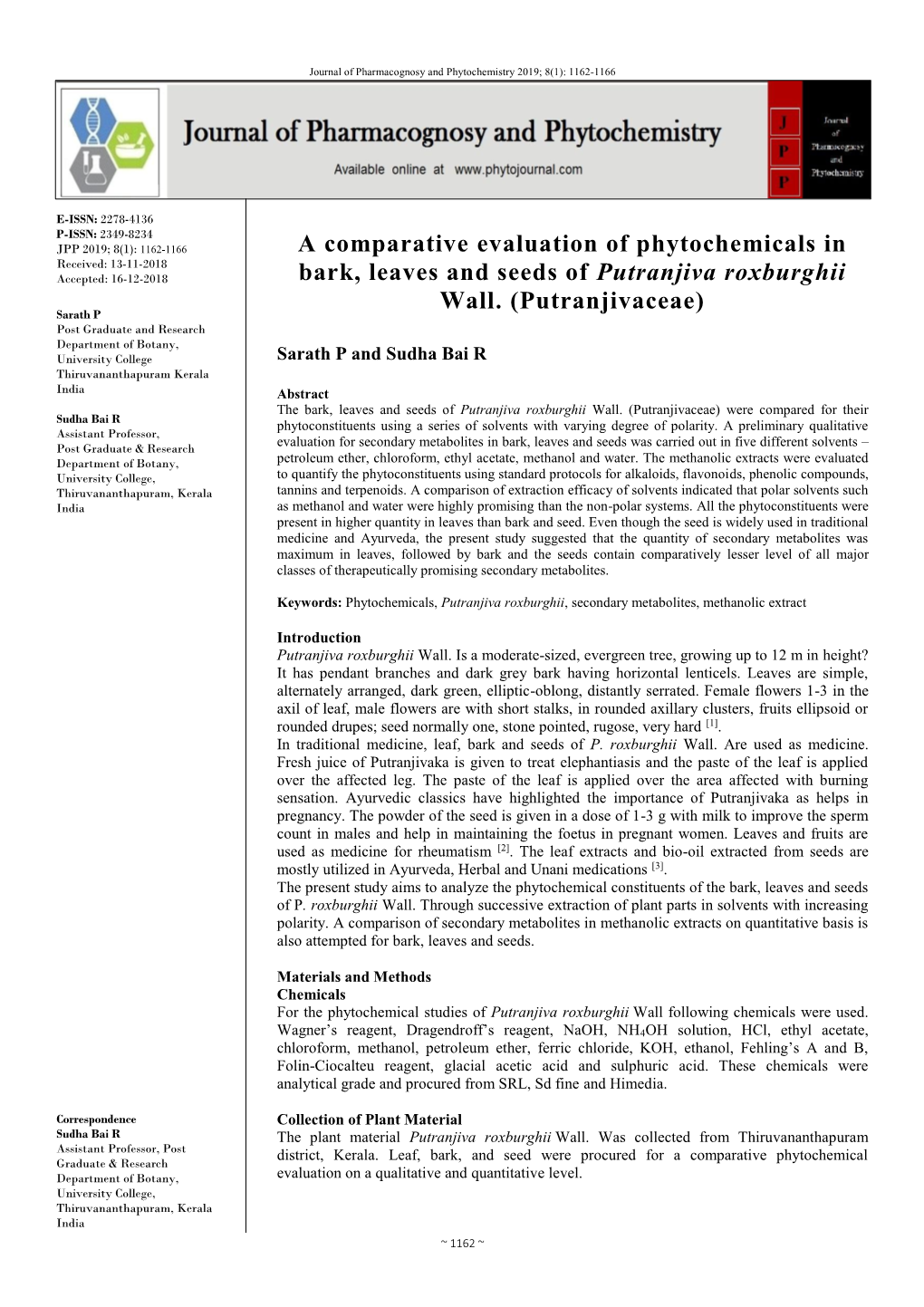 A Comparative Evaluation of Phytochemicals in Bark, Leaves And