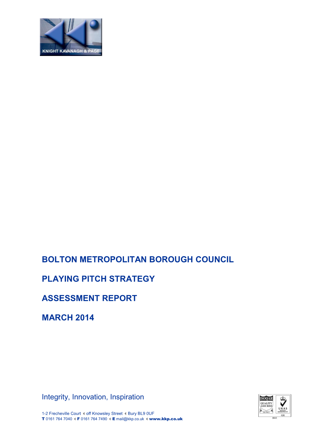 Bolton Metropolitan Borough Council Playing Pitch Strategy Assessment