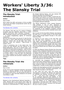 The Slansky Trial the Slansky Trial: the Slovak National Rising, and Was Elected CPC General Secretary the Following Year