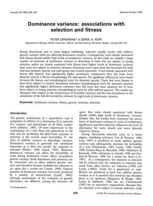 Dominance Variance: Associations with Selection and Fitness