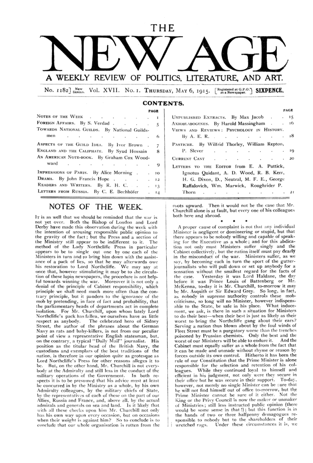 New Age, Vol. 17, No.1, May 6 1915