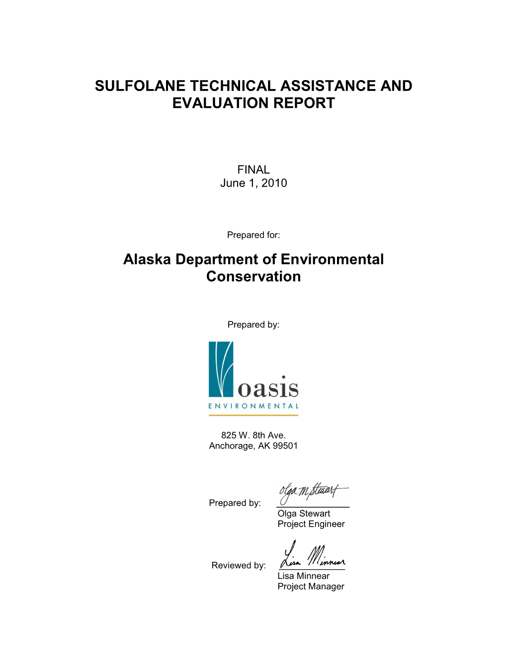 Sulfolane Technical Assistance and Evaluation Report (PDF)