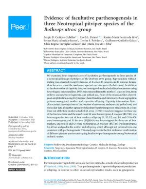 Evidence of Facultative Parthenogenesis in Three Neotropical Pitviper Species of the Bothrops Atrox Group