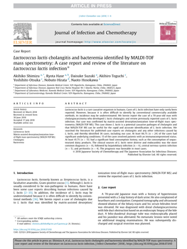 Lactococcus Lactis Cholangitis and Bacteremia Identified by MALDI-TOF Mass Spectrometry