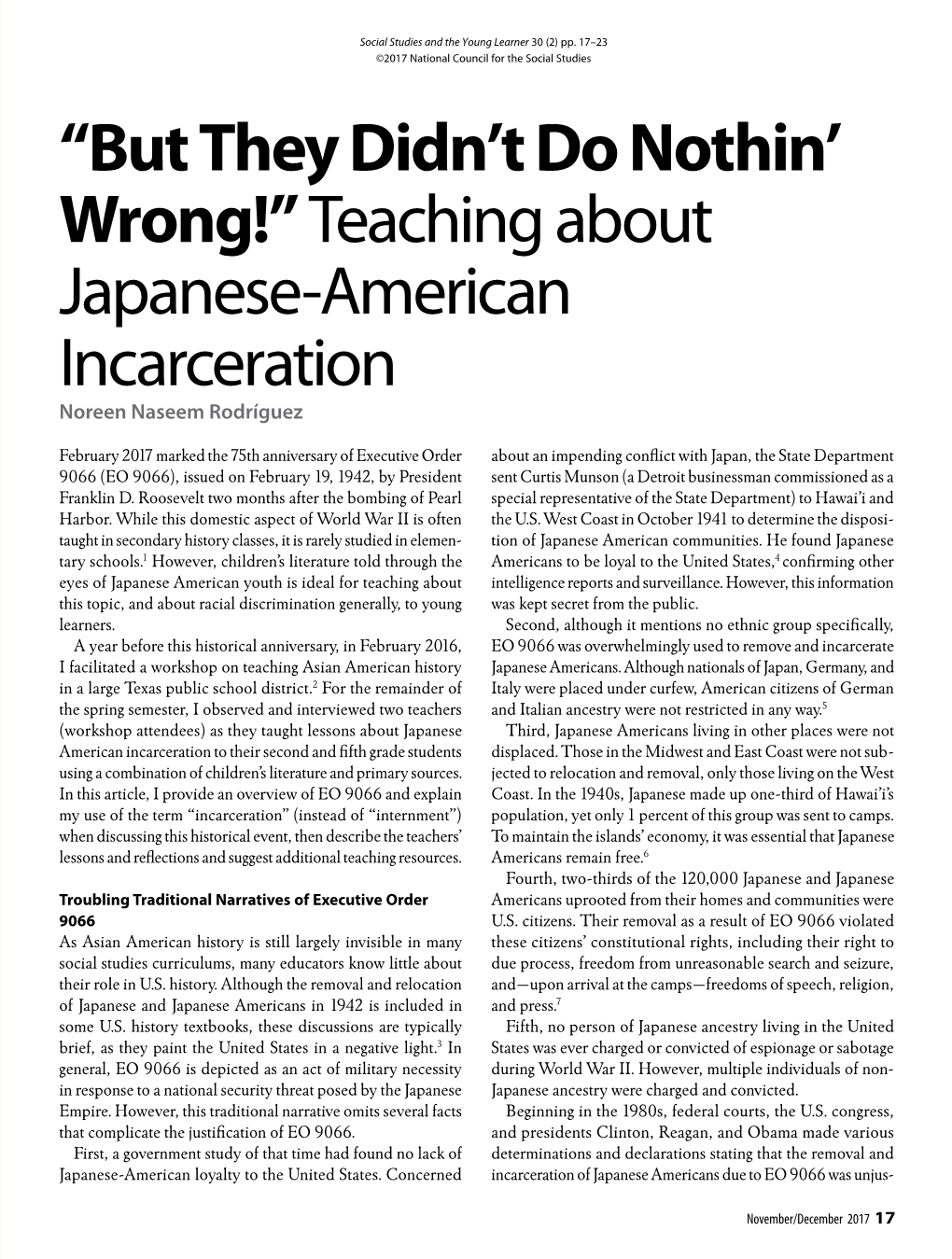 Teaching About Japanese-American Incarceration Noreen Naseem Rodríguez