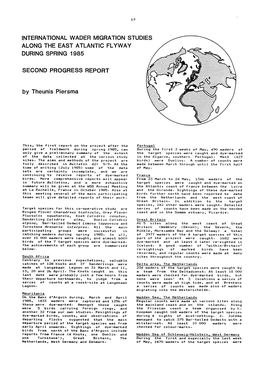International Wader Migration Studies Along the East Atlantic Flyway During Spring 1985
