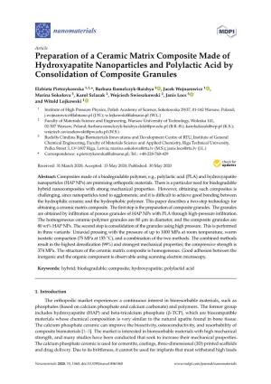 Preparation of a Ceramic Matrix Composite Made of Hydroxyapatite Nanoparticles and Polylactic Acid by Consolidation of Composite Granules