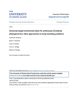Digitalcommons@URI Universal Target-Enrichment Baits for Anthozoan