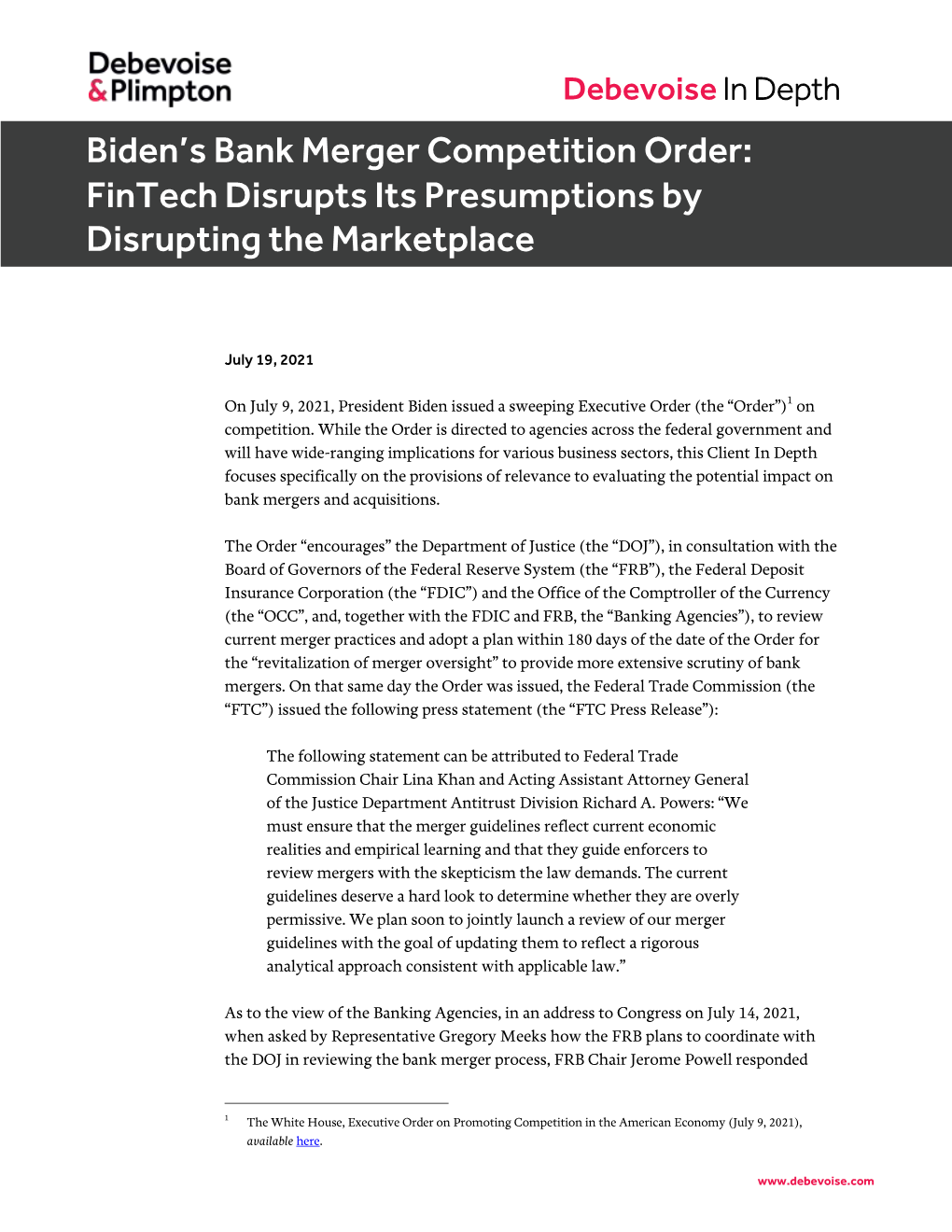 Biden's Bank Merger Competition Order: Fintech Disrupts Its