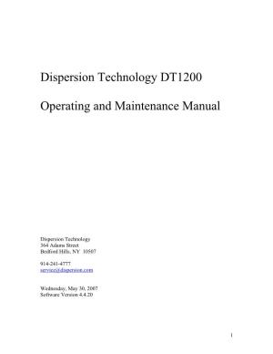 Dispersion Technology DT1200 Operating and Maintenance Manual