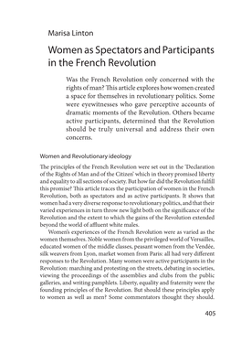 Women As Spectators and Participants in the French Revolution