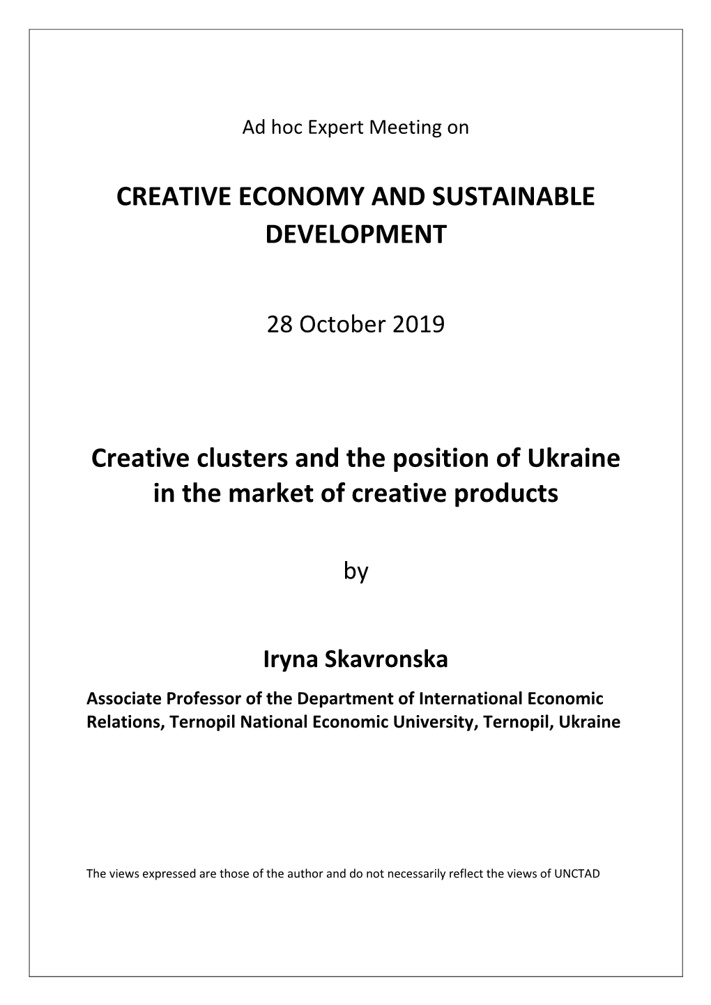 Creative Clusters and the Position of Ukraine in the Market of Creative Products