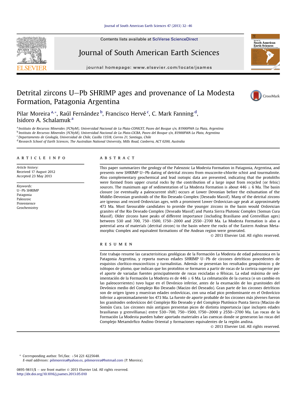 Detrital Zircons U-Pb SHRIMP Ages and Provenance of La Modesta