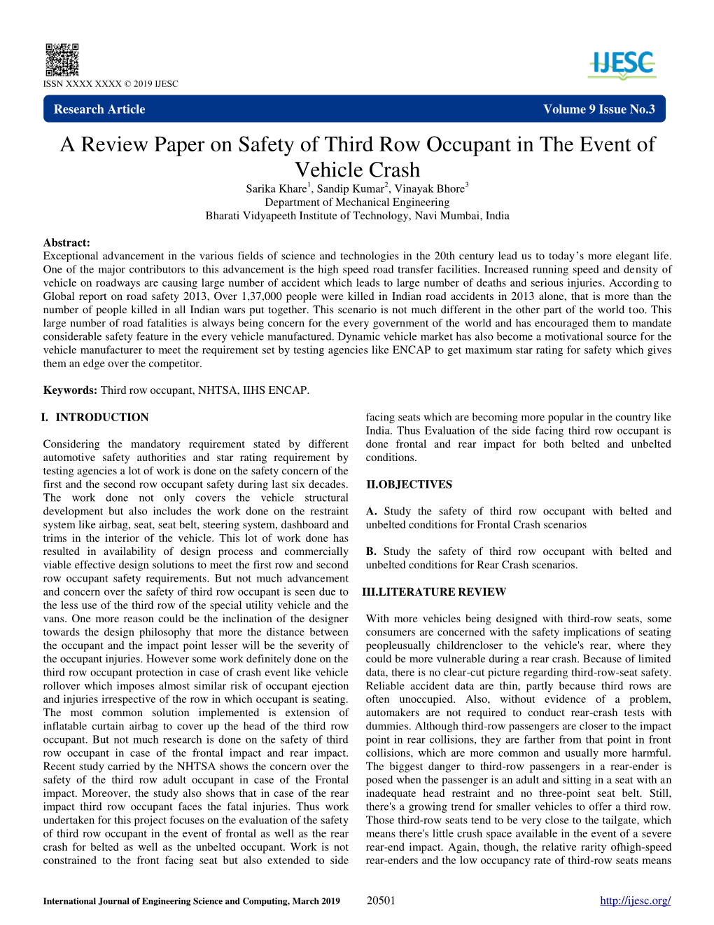 A Review Paper on Safety of Third Row Occupant in the Event Of