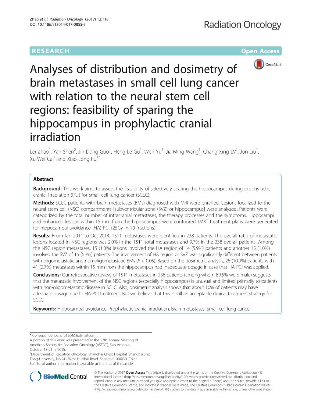 Analyses of Distribution and Dosimetry of Brain Metastases in Small Cell