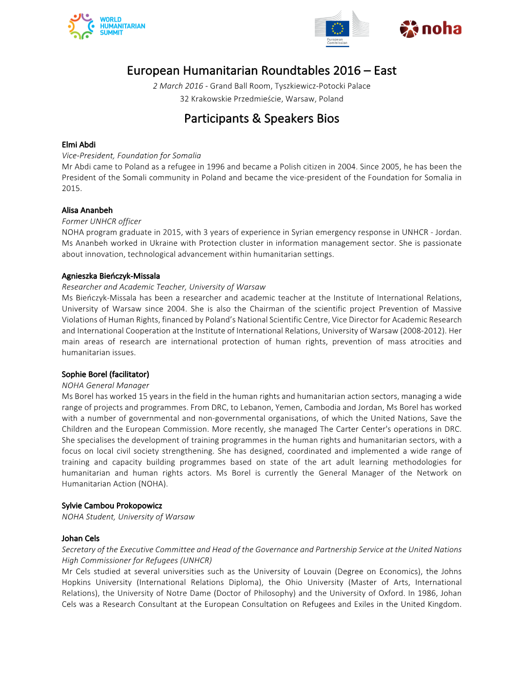 European Humanitarian Roundtables 2016 – East Participants