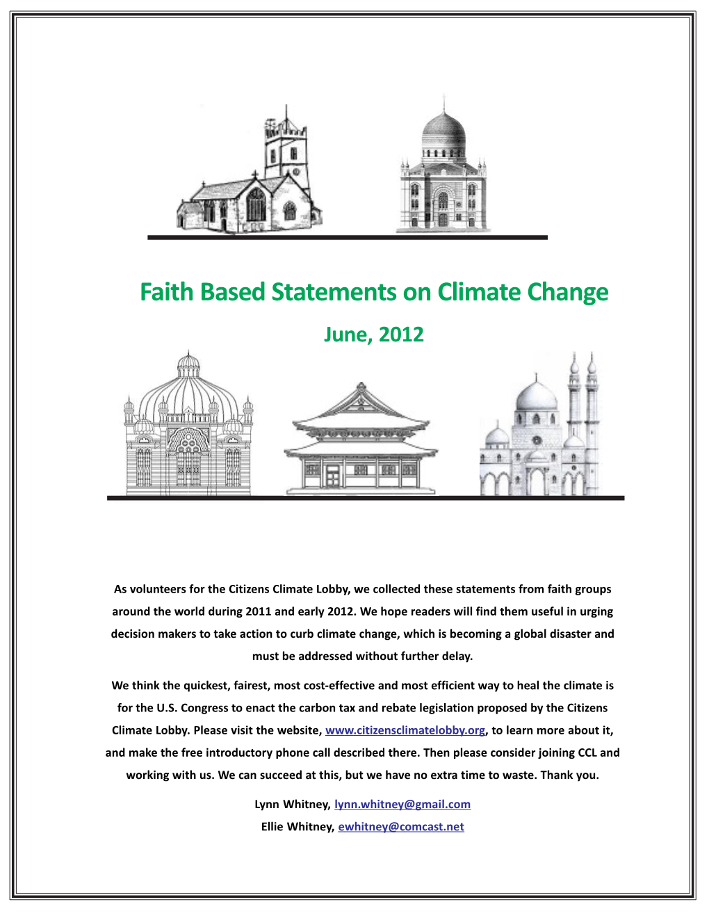 Faith Based Statements on Climate Change June, 2012