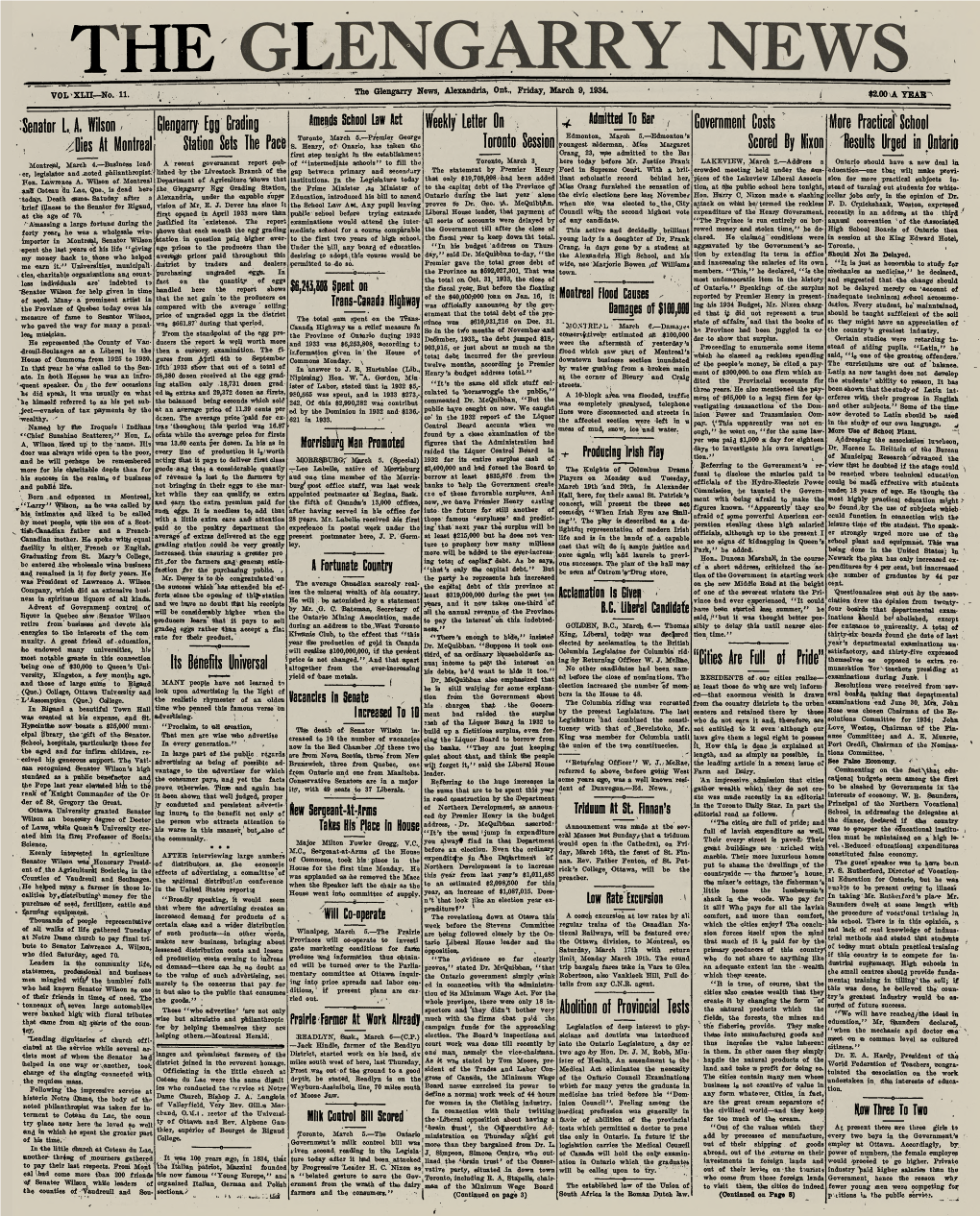 Senator L A. Wilson Jies AI Montreal Glengarry Egg Grading Gialinn