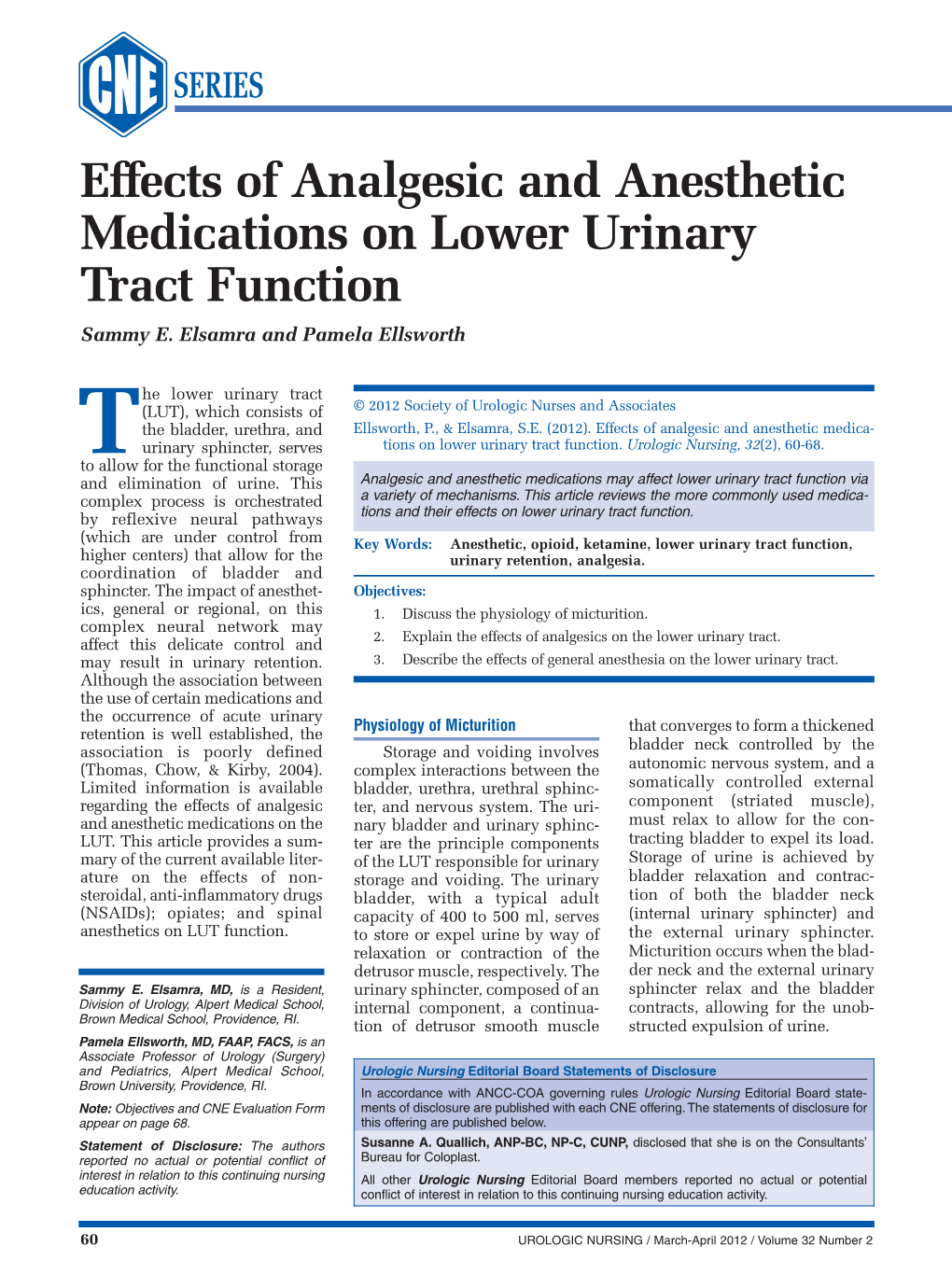 Effects of Analgesic and Anesthetic Medications on Lower Urinary Tract Function Sammy E