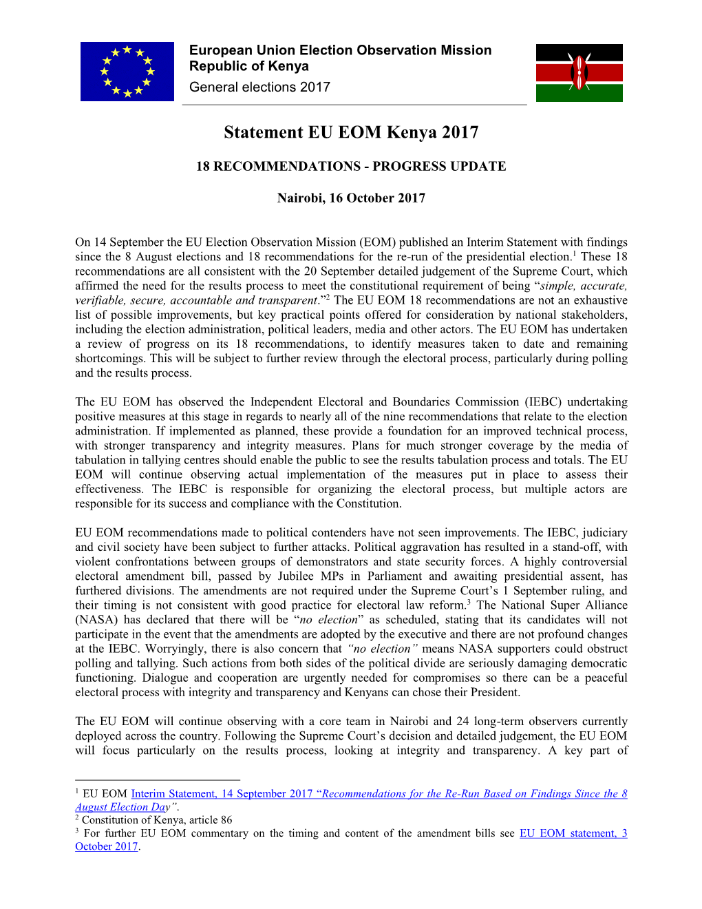 Statement EU EOM Kenya 2017