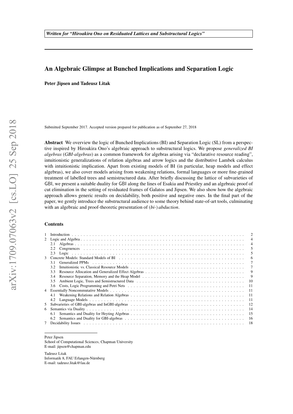 Arxiv:1709.07063V2 [Cs.LO] 25 Sep 2018 Umte Etme 07 Cetdvrinpeae O Pu for Prepared Version Accepted 2017