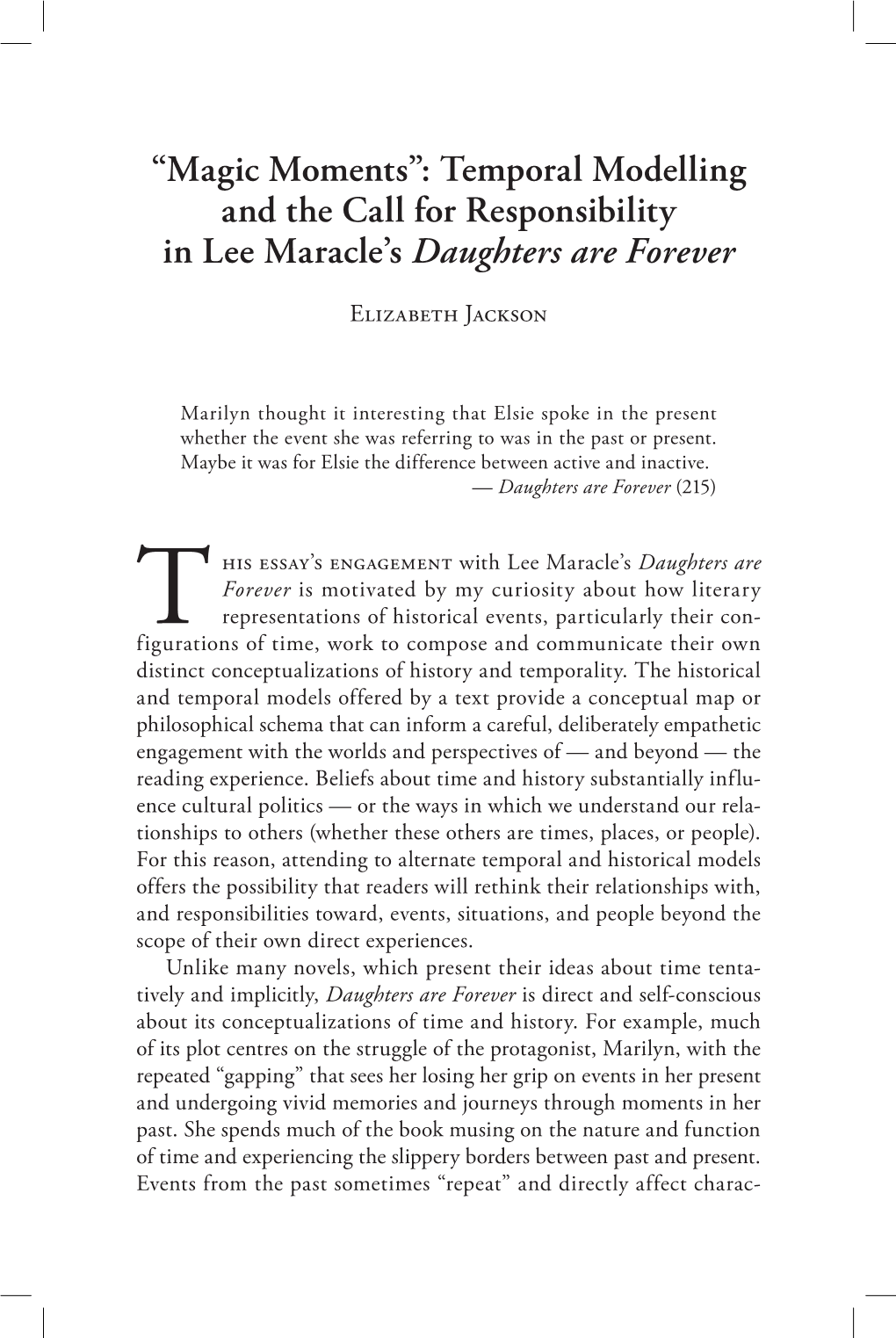 Temporal Modelling and the Call for Responsibility in Lee Maracle's