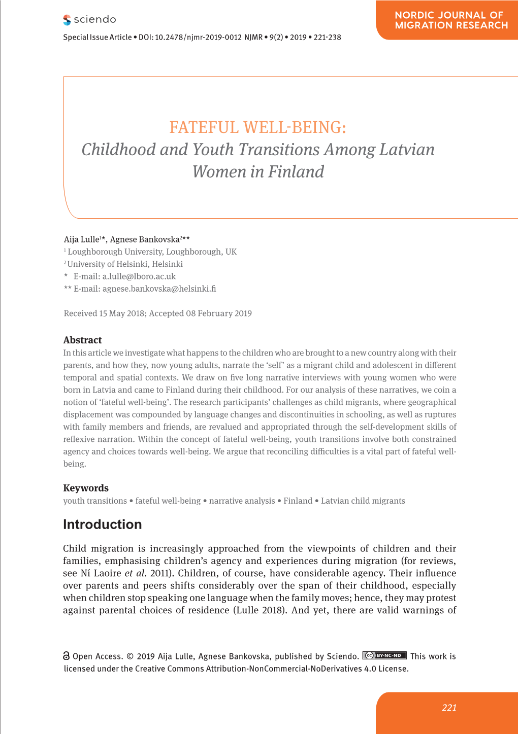 FATEFUL WELL-BEING: Childhood and Youth Transitions Among