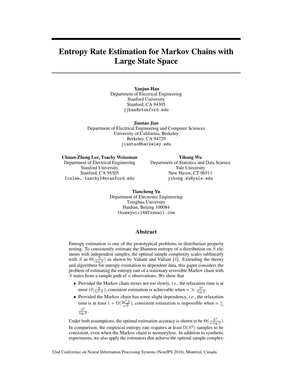 Entropy Rate Estimation for Markov Chains with Large State Space