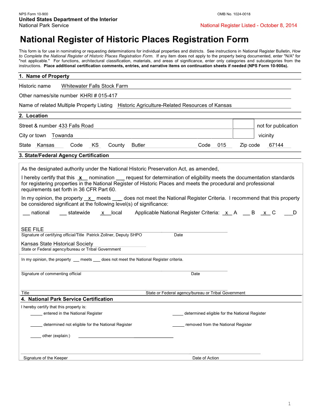 NPS Form 10 900 OMB No. 1024 0018