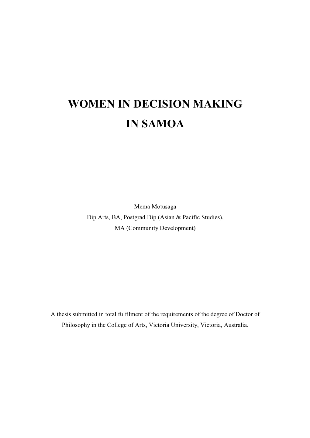 Women in Decision Making in Samoa