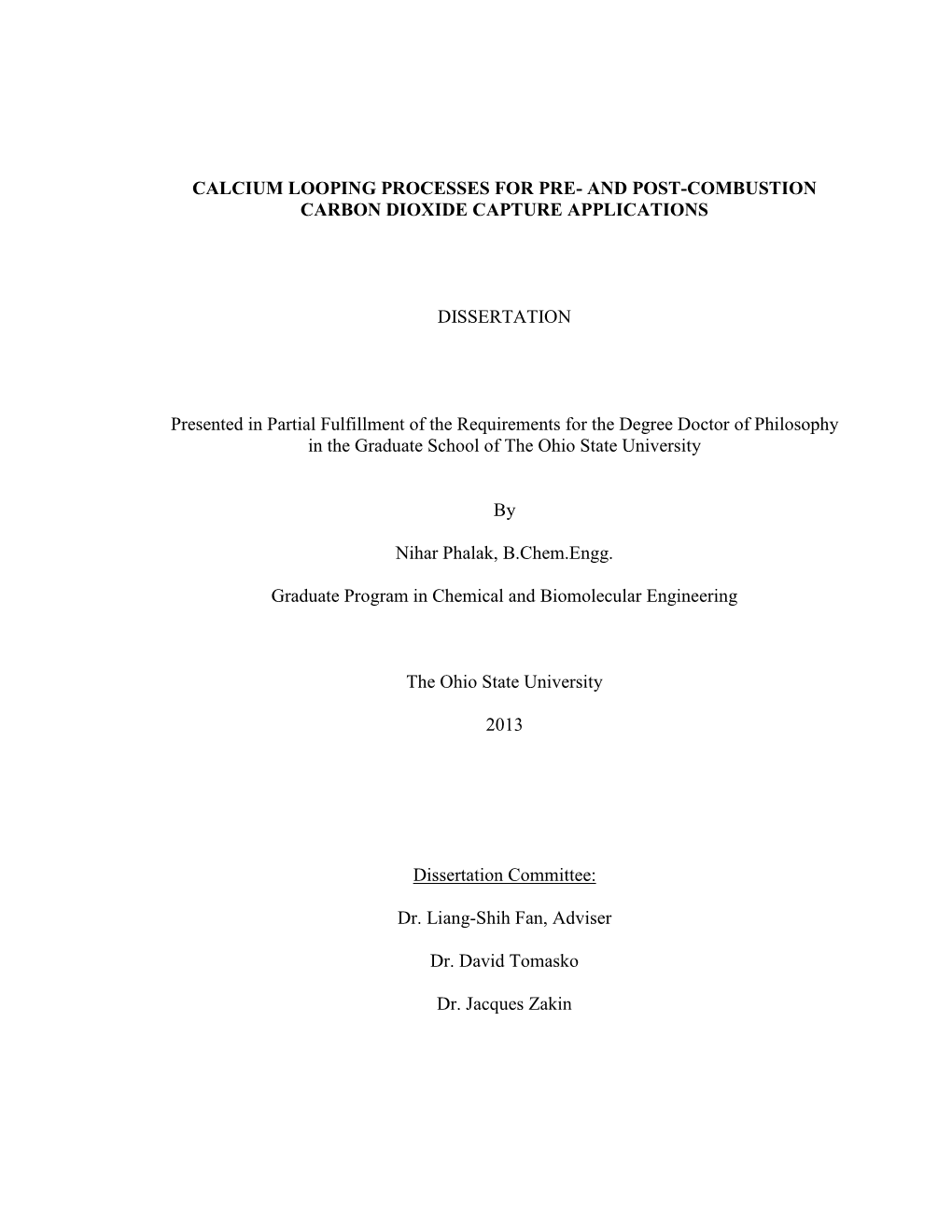 Calcium Looping Processes for Pre- and Post-Combustion Carbon Dioxide Capture Applications