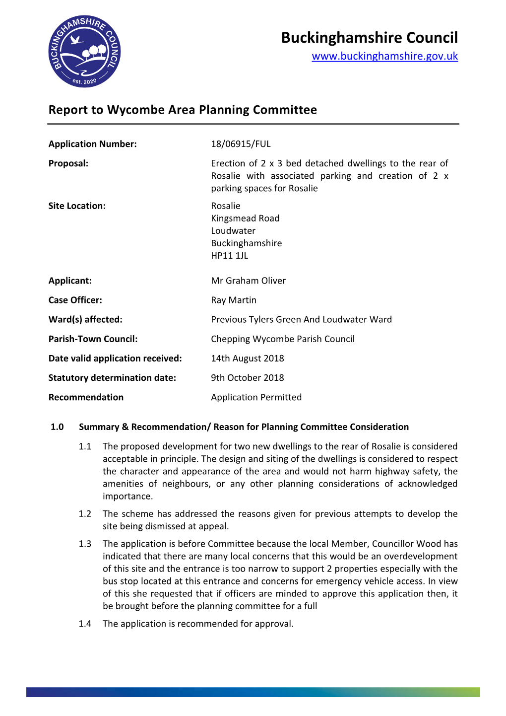 Report to Wycombe Area Planning Committee