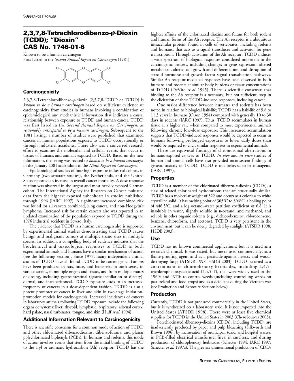 11Th ROC: 2,3,7,8-Tetrachlorodibenzo-P-Dioxin (TCDD); “Dioxin”