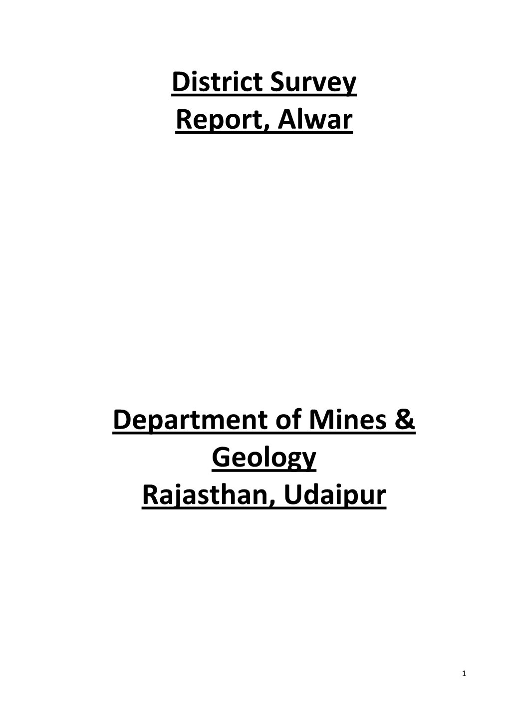 District Survey Report, Alwar Department of Mines & Geology Rajasthan, Udaipur